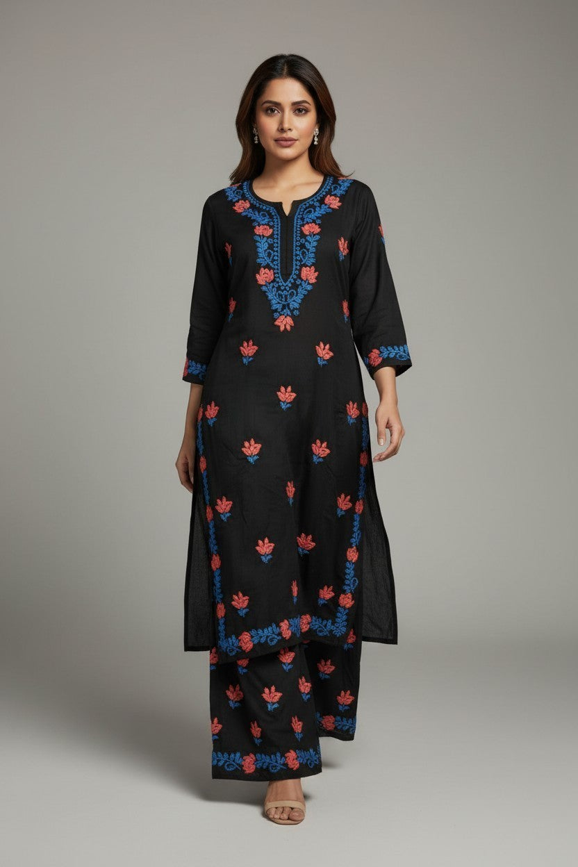 Hand Embroidery Premium Rayon Chikankari Kurta Pallazo Set