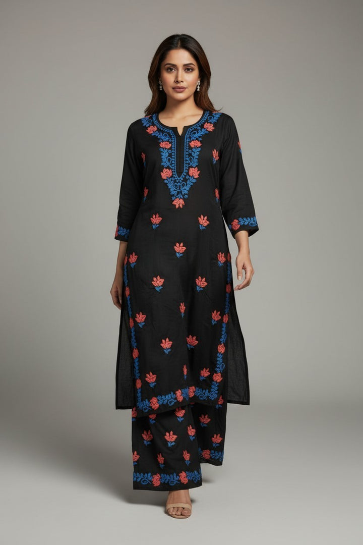 Hand Embroidery Premium Rayon Chikankari Kurta Pallazo Set