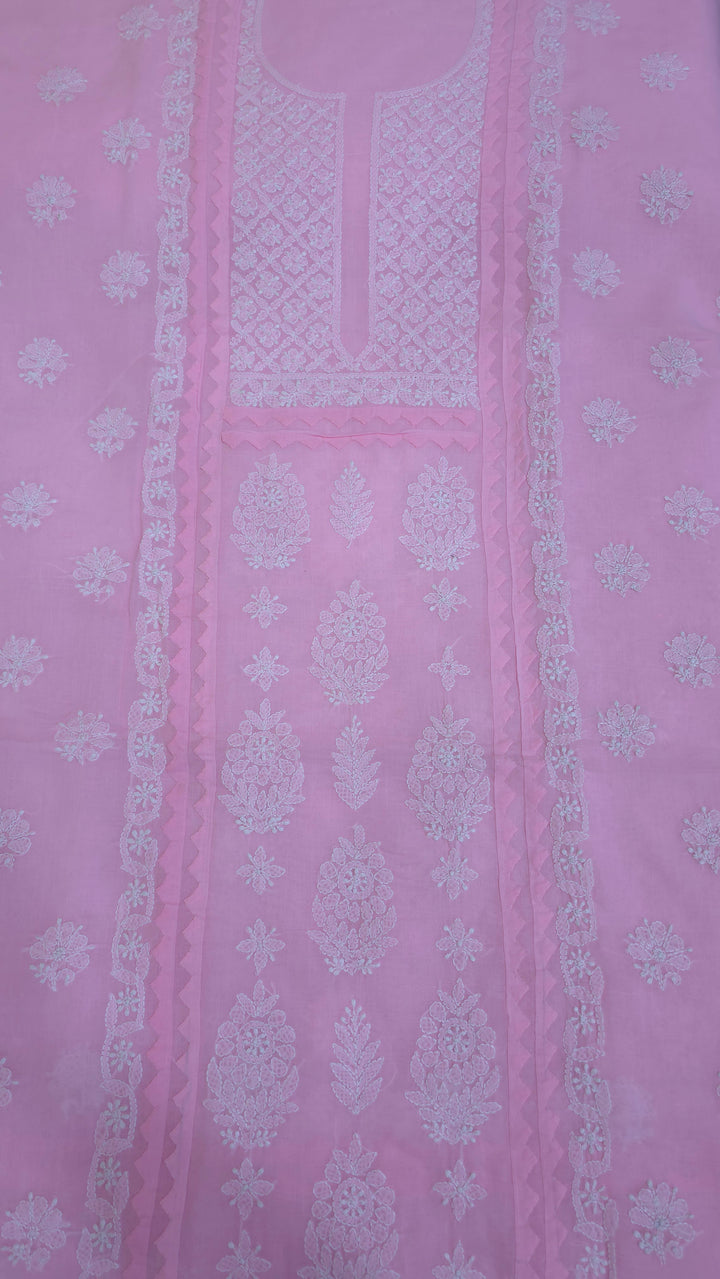 Darz Lucknowi Chikankari  Dress Material – Handmade Cotton Suit with Chiffon Dupatta