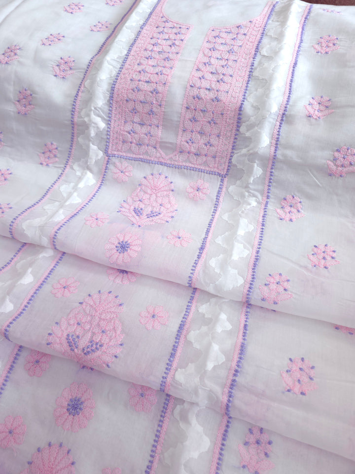 Darz Lucknowi Chikankari  Dress Material – Handmade Cotton Suit with Chiffon Dupatta