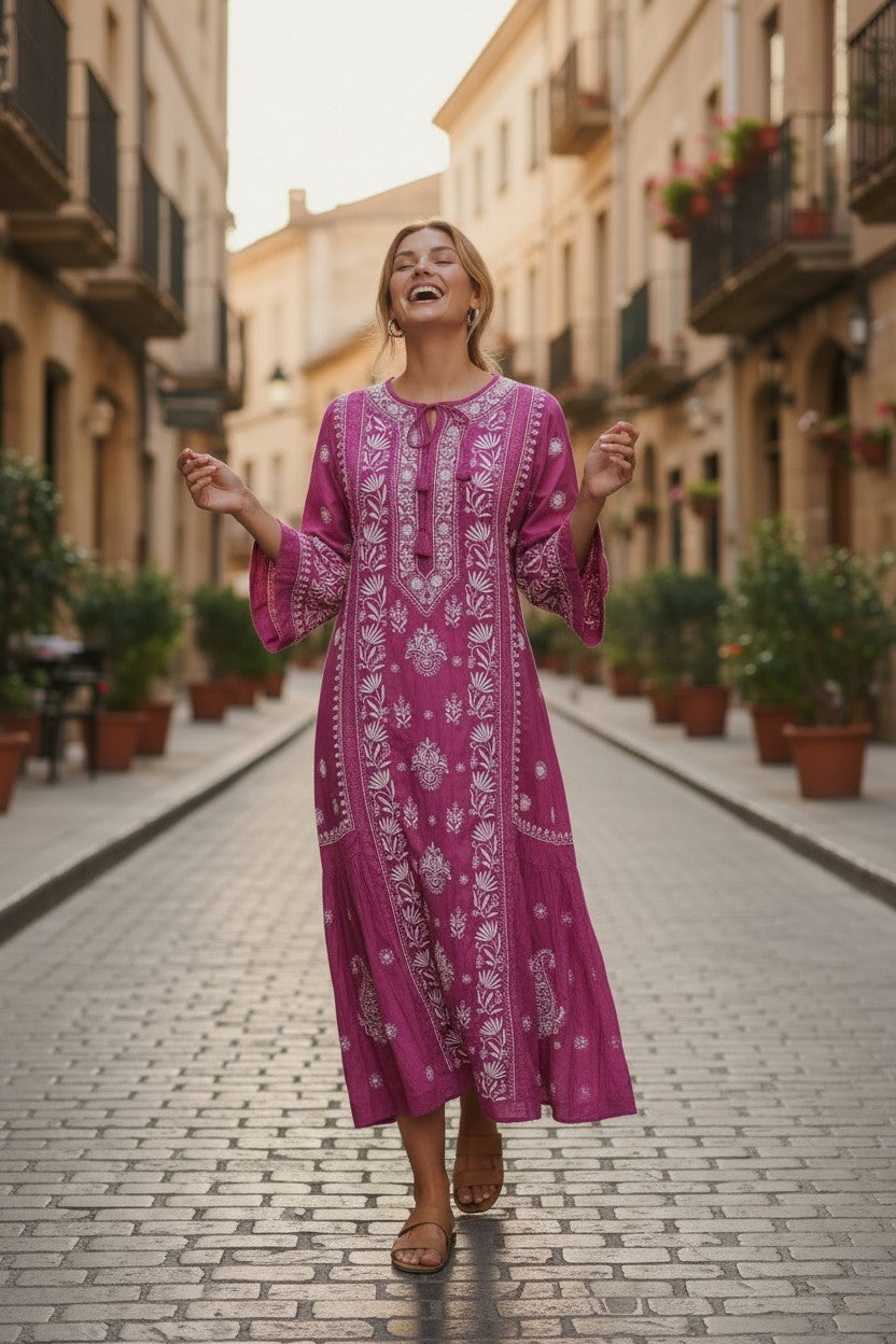 Pure Muslin luxurious long dress with *2 taar chikankari work* Length 50 " approx
