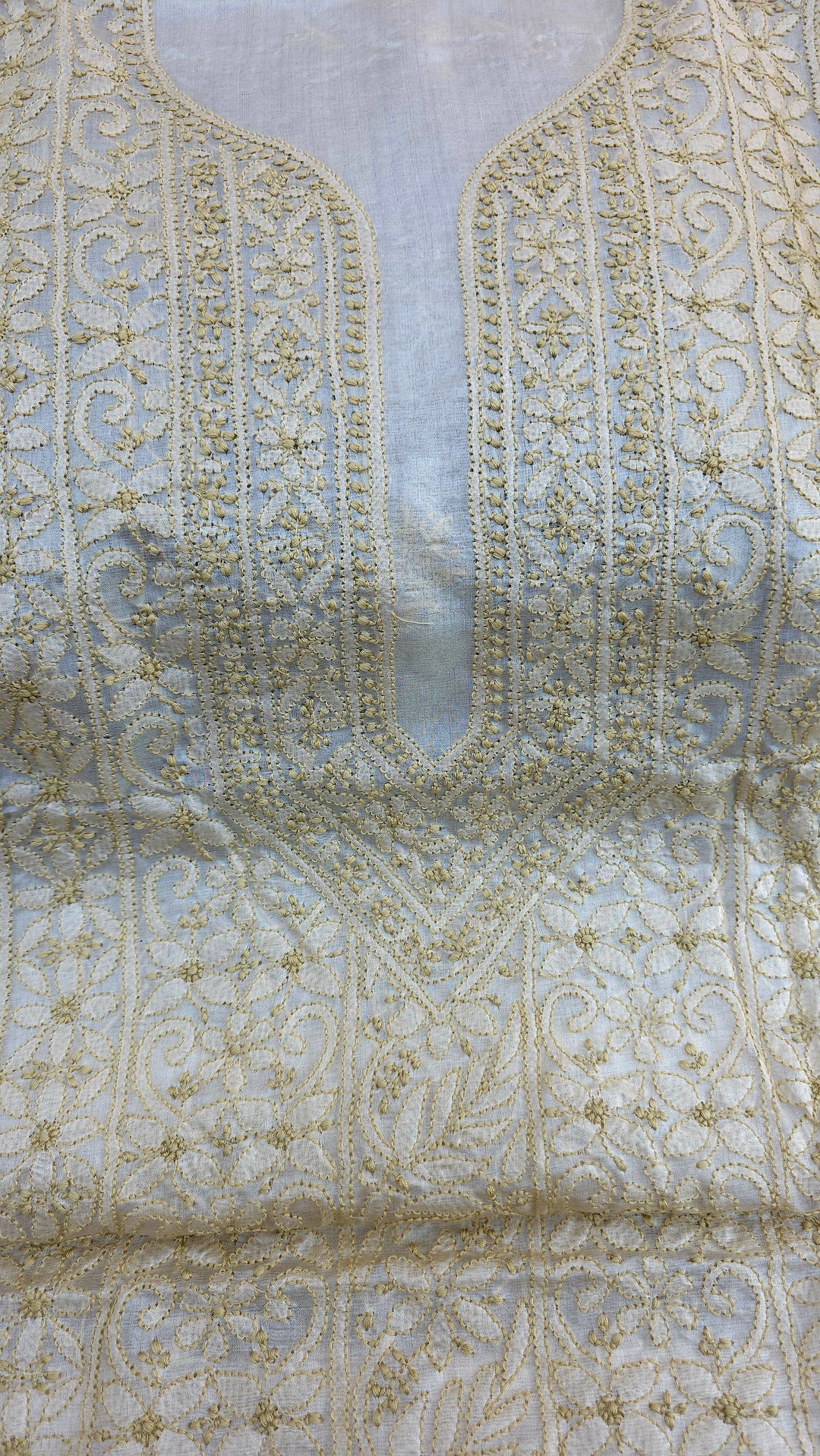 Pure Paper Silk Chikankari Fabric | Full Jaal Hand Embroidery Kurta Fabric for Women