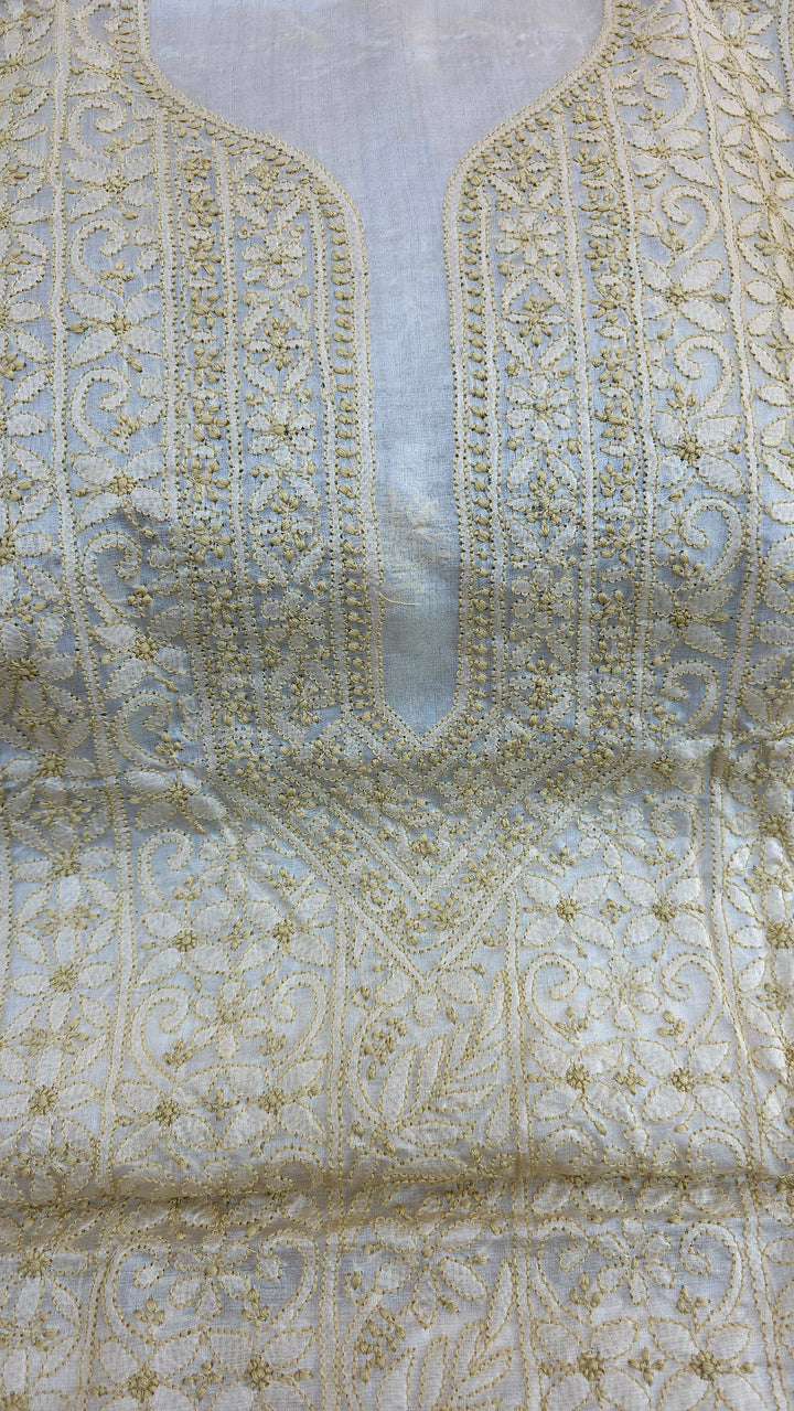 Pure Paper Silk Chikankari Fabric | Full Jaal Hand Embroidery Kurta Fabric for Women