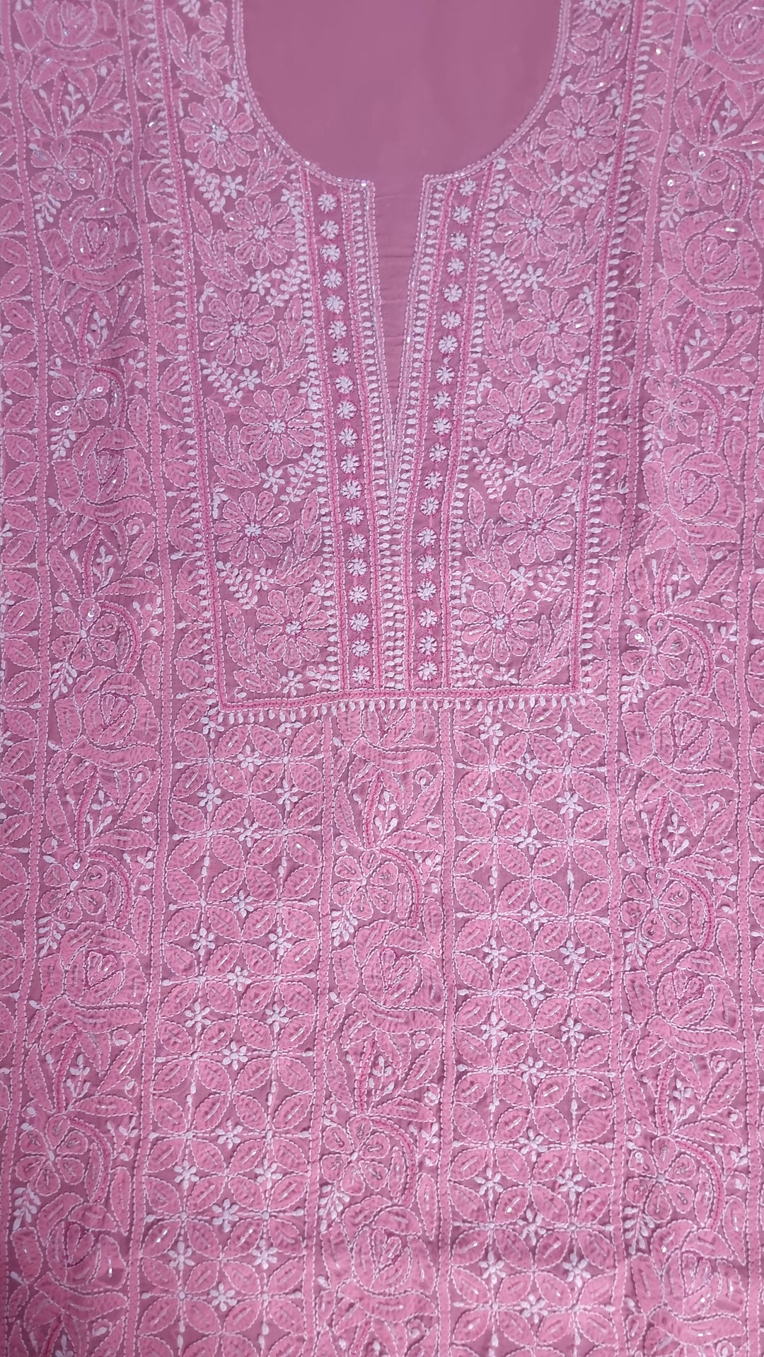 Unstitched Cotton Hand Embroidered Chikankari Dress Material with Cutdana, Resham & Badla Work | Pure Chiffon Dupatta | Lucknowi Artistry