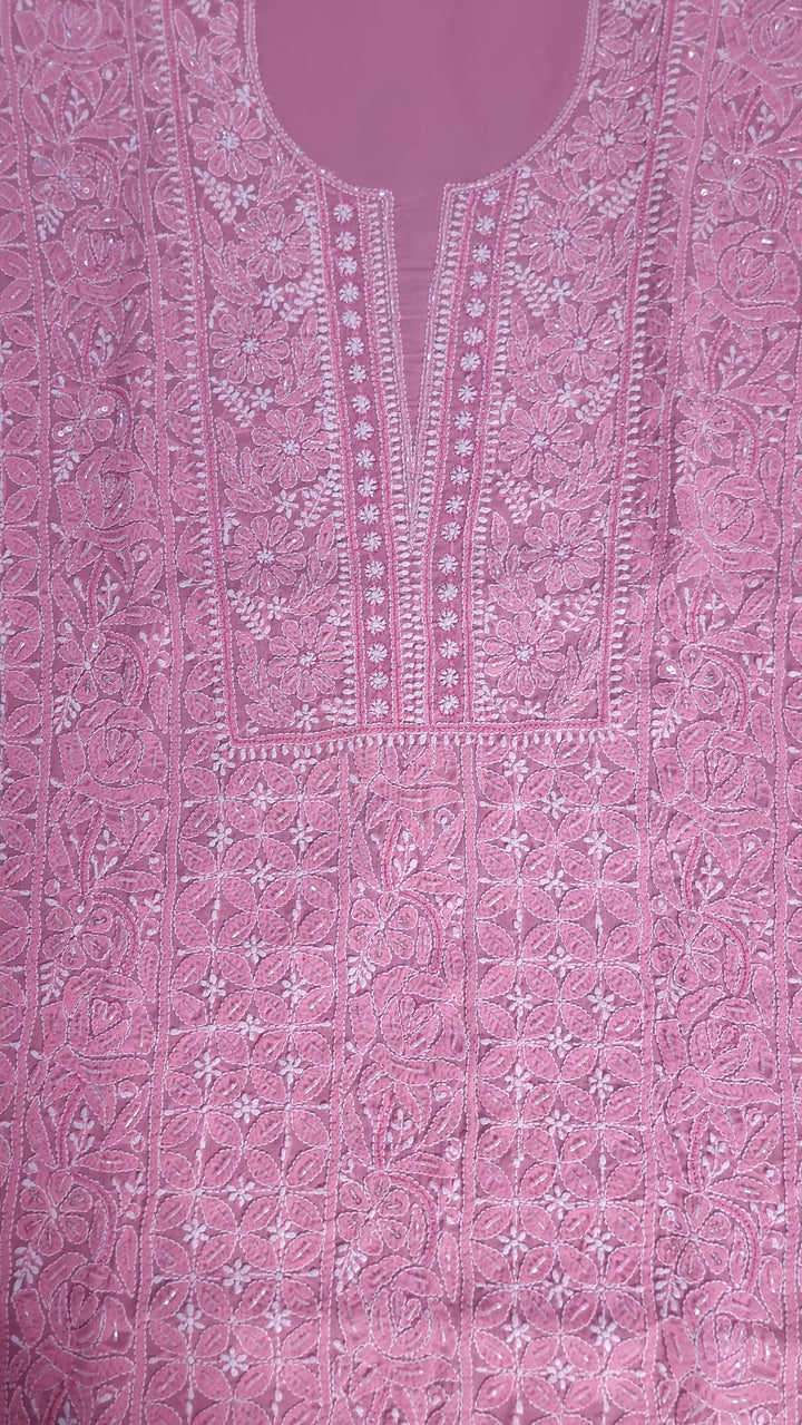 Unstitched Cotton Hand Embroidered Chikankari Dress Material with Cutdana, Resham & Badla Work | Pure Chiffon Dupatta | Lucknowi Artistry