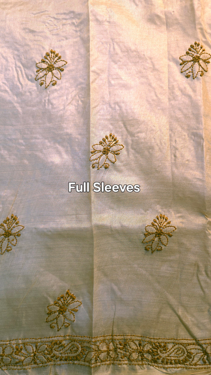 Pure Paper Silk Chikankari Fabric | Full Jaal Hand Embroidery Kurta Fabric for Women