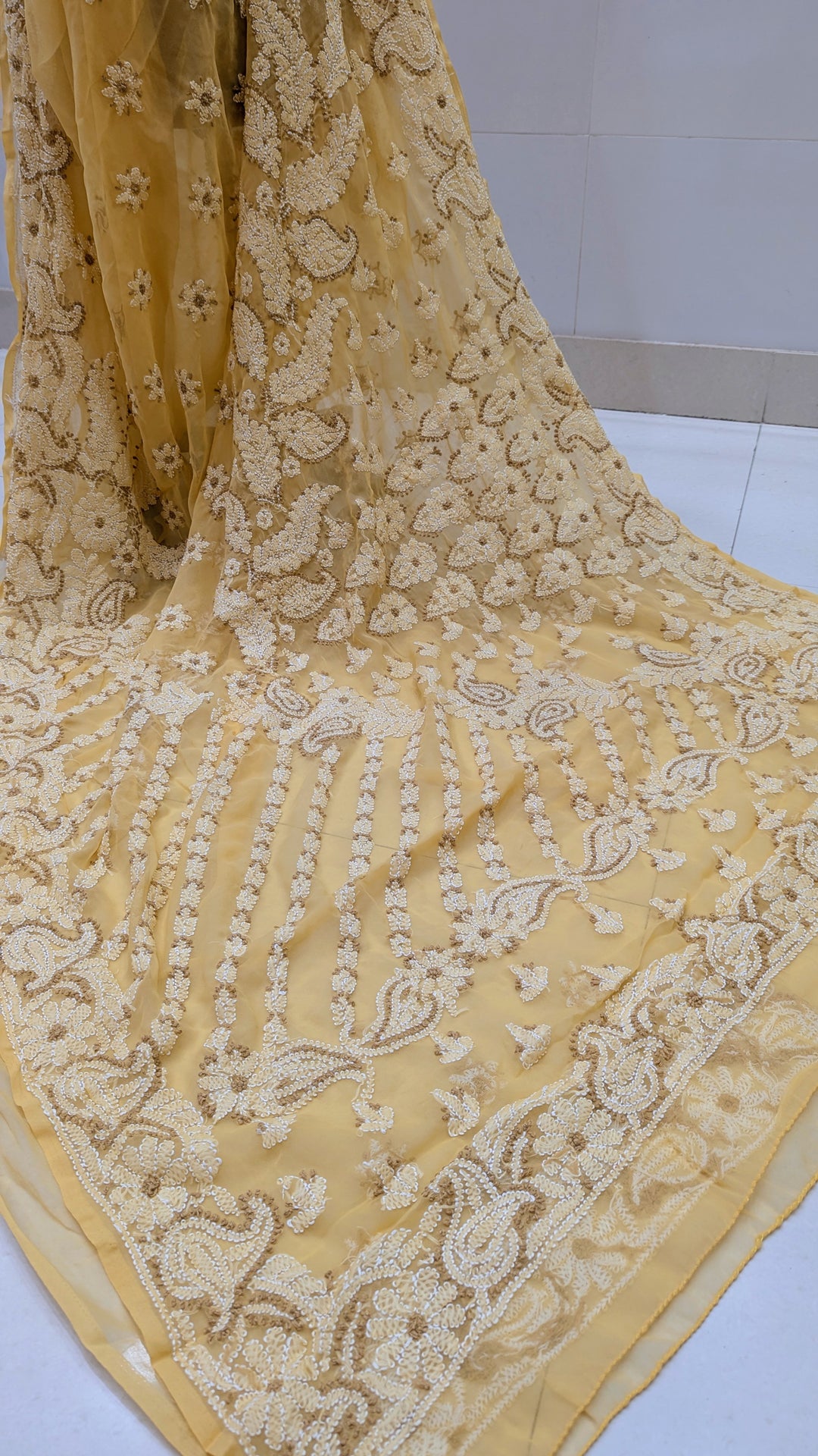 Faux Georgette Hand Chikankari Saree with Exclusive Border & designer Palla Design | Embroidered Blouse Included | Authentic Lucknow Handicraft by Paridhan Chikan