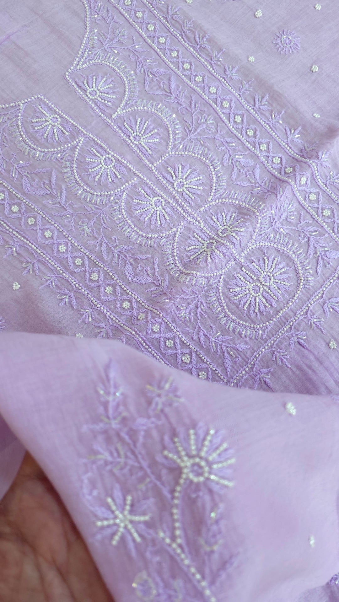 Hiba Premium Mul Chanderi Supersoft Dyeable Chikankari Dress Material | Hand Embroidered with Pearls & Cutdaana | Kurta & Dupatta Set