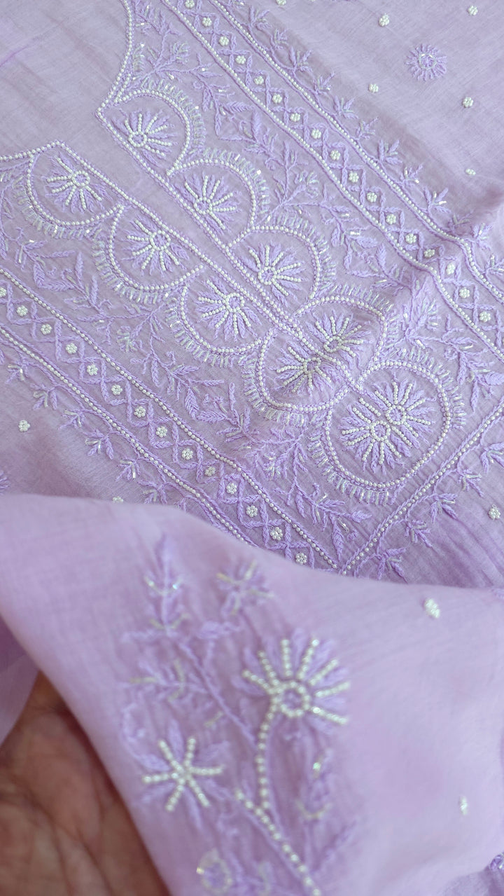 Hiba Premium Mul Chanderi Supersoft Dyeable Chikankari Dress Material | Hand Embroidered with Pearls & Cutdaana | Kurta & Dupatta Set