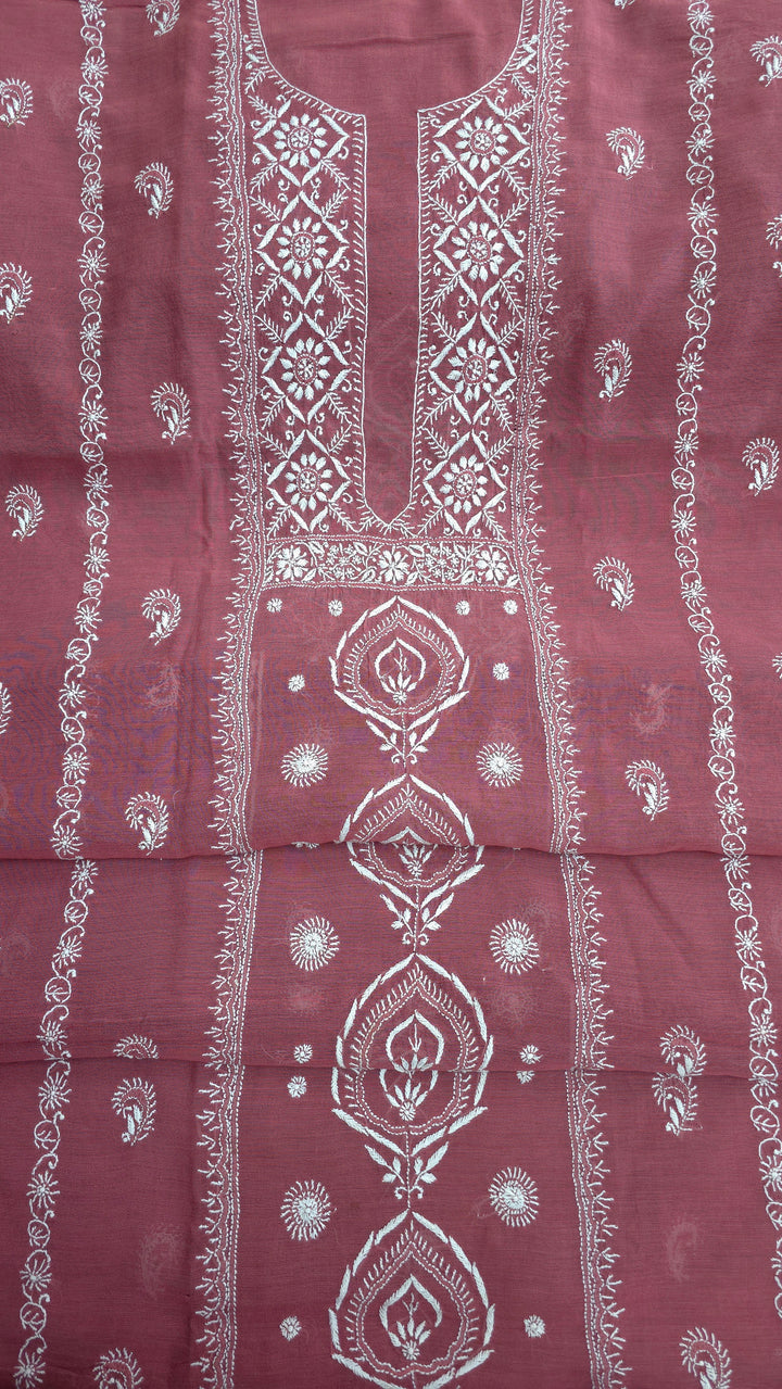 Lucknowi 2 Taar Chikankari Chanderi Kurta Dupatta Set – Handmade Festive Wear