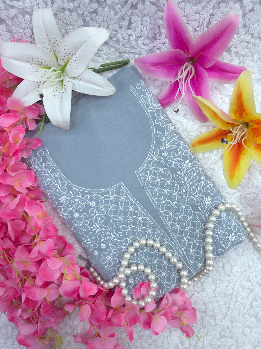 Paridhan Chikan Premium Handcrafted Chikankari Cotton Suit Set | Unstitched Dress Material with Chiffon Dupatta | Made in Lucknow