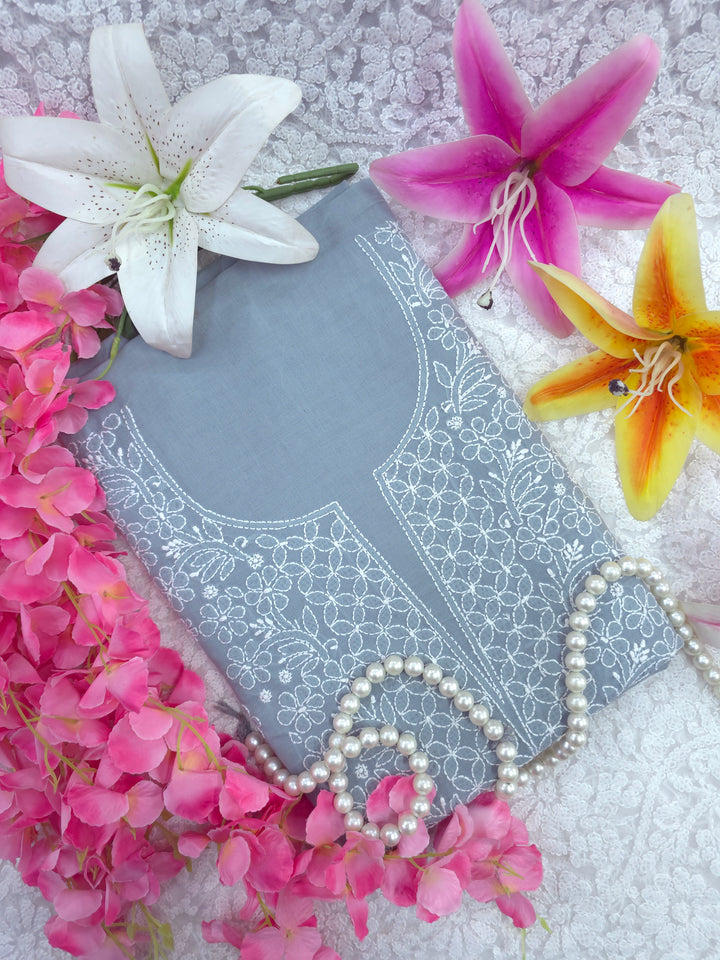 Paridhan Chikan Premium Handcrafted Chikankari Cotton Suit Set | Unstitched Dress Material with Chiffon Dupatta | Made in Lucknow