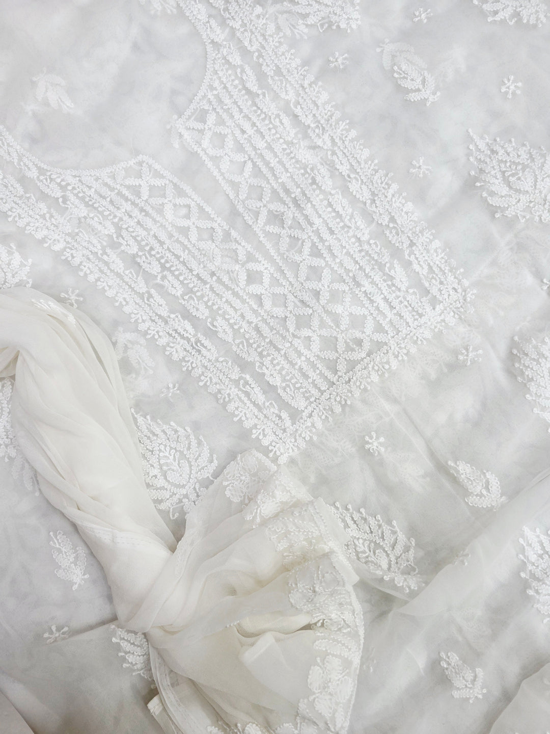 Lucknowi Georgette Chikankari Dress Material – Hand Embroidery Kurta, Bottom & Dupatta | Festive Queen Shades