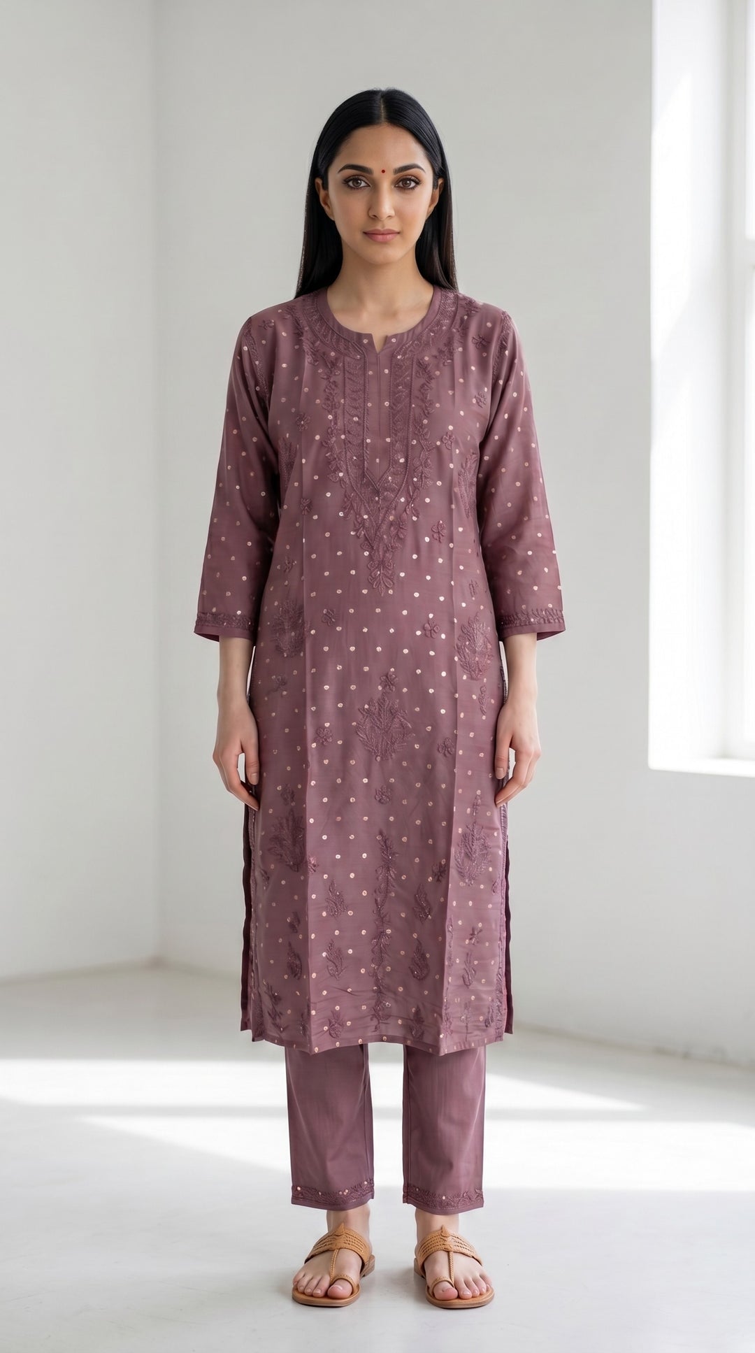Kiara Chikankari Chanderi Golden Zari Buti Kurti for Women | Soft Non-Transparent | Paridhan Chikan