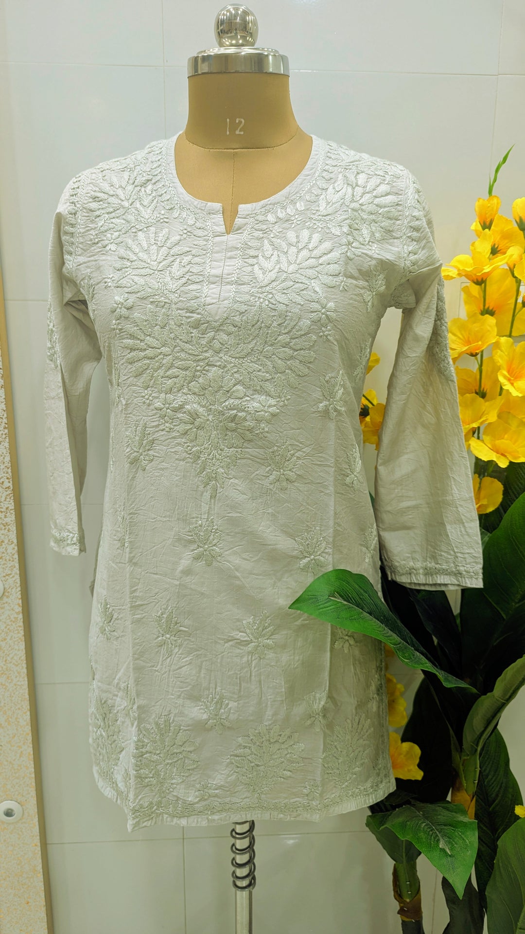Non transparent Soft Chanderi Chikankari Top 32" length