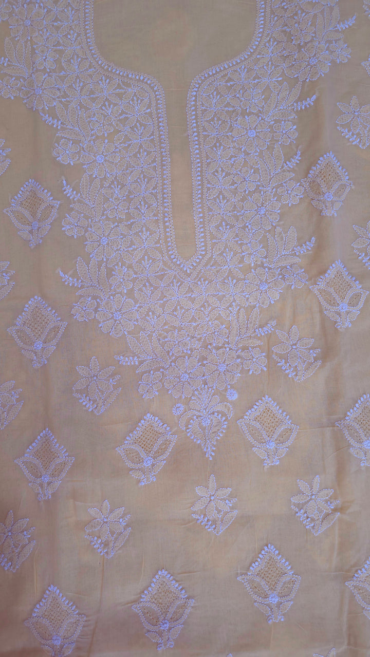 Handmade Jaali Chikankari Cotton Dress Material with Chiffon Dupatta | Authentic Lucknow Hand Embroidery | Unstitched Suit Set