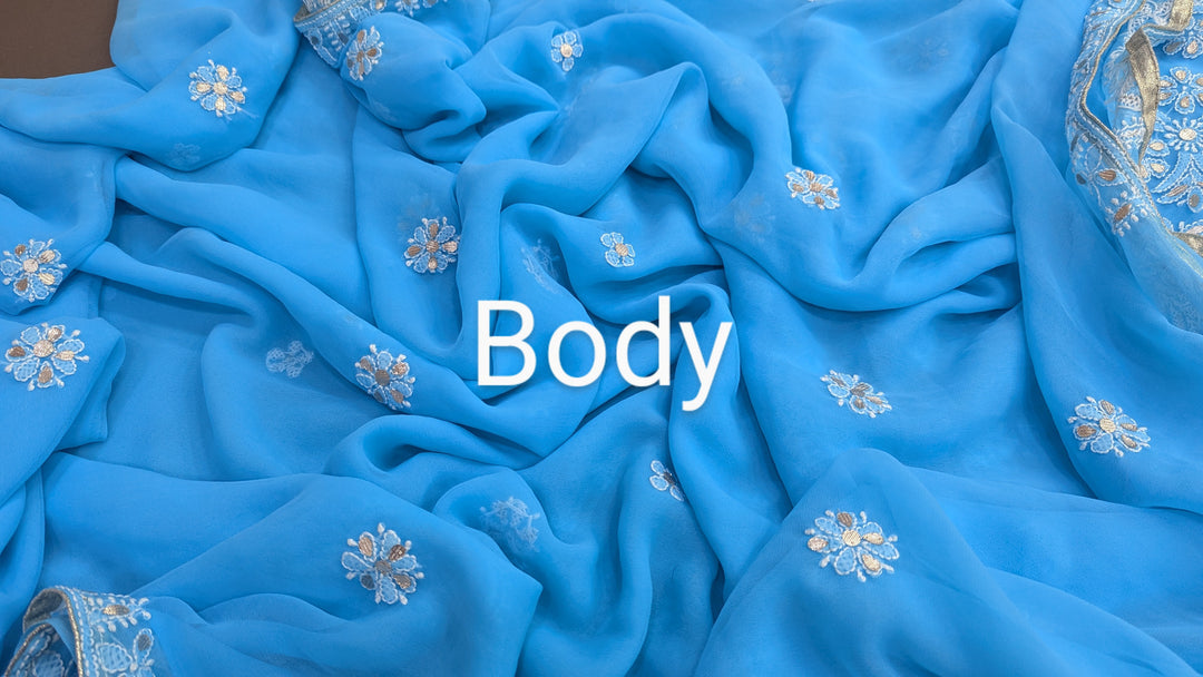 Embellished with Gota Patti | Hand Chikankari Faux Georgette Saree | Lucknowi Embroidery | Designer Festive Wear by Paridhan Chikan