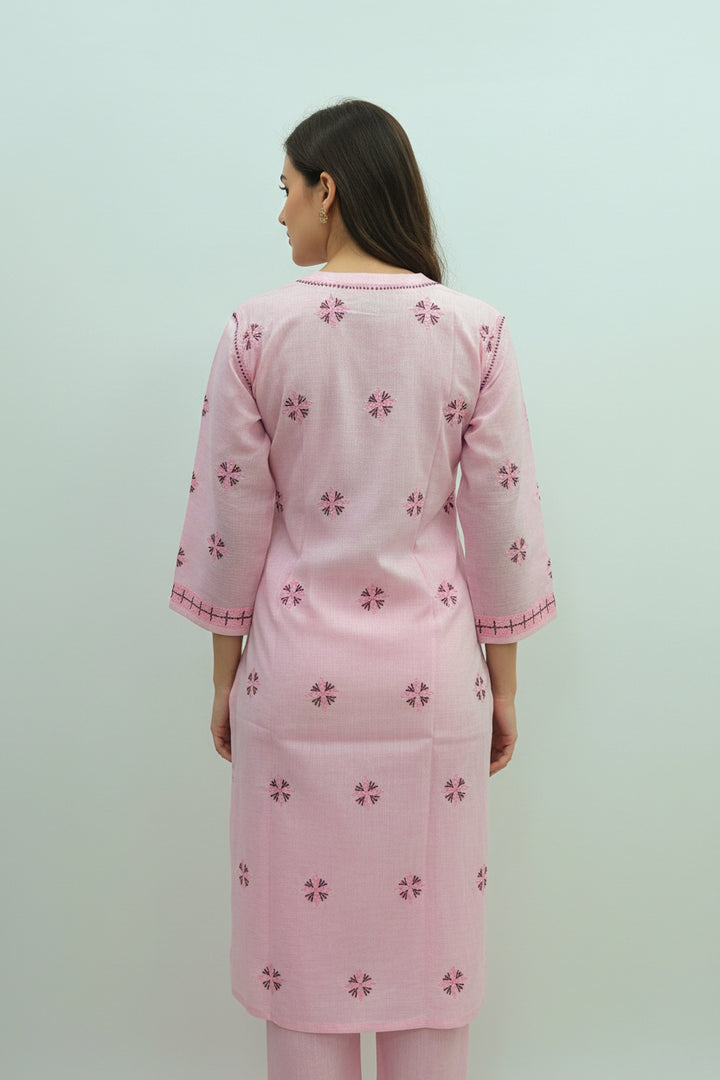 Pure Cotton Linen Lucknowi Chikankari Long Kurti | 100% Hand Embroidered | Non-Transparent | No Shrinkage