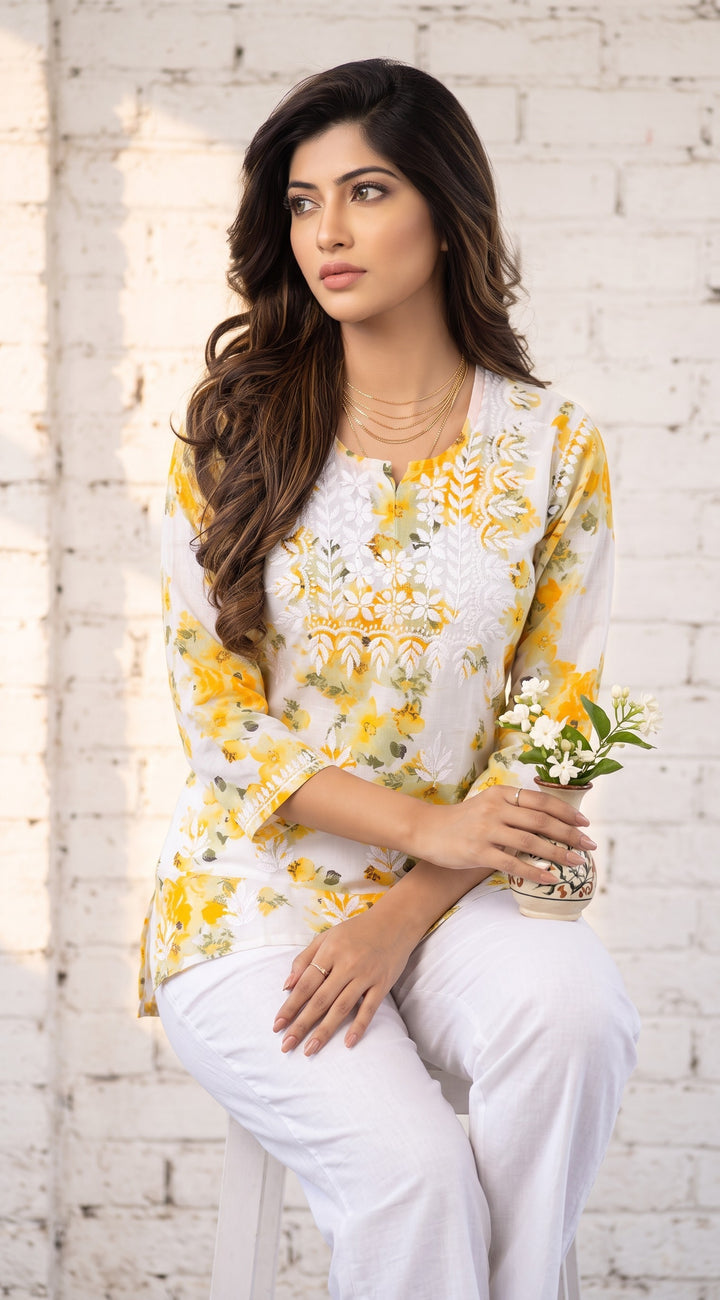 Myra Pure Mul Cotton Chikankari Top for Women | Hand Embroidered Lucknowi Cotton Top | Paridhan Chikan