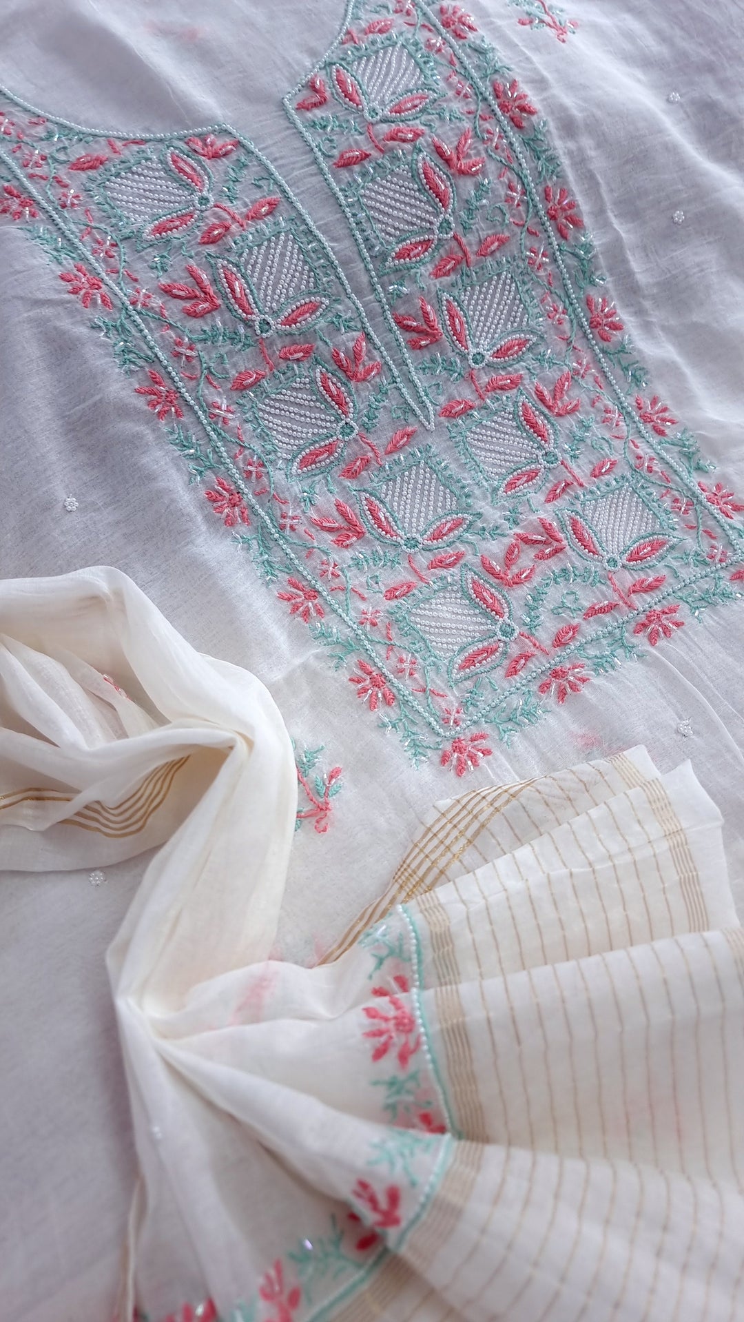 Embellished  Mulmul dress material