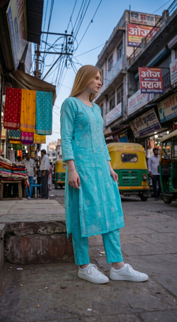 Elegant Cotton Chikankari Kurti for Women | Lightweight Hand Embroidered Office & Daily Wear Kurta