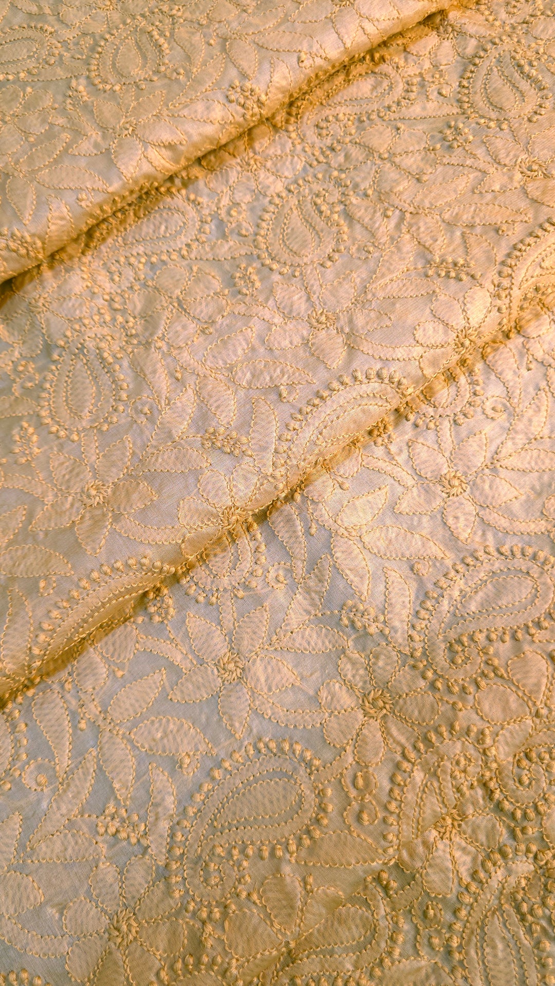 Pure Paper Silk Chikankari Fabric | Full Jaal Hand Embroidery Kurta Fabric for Women
