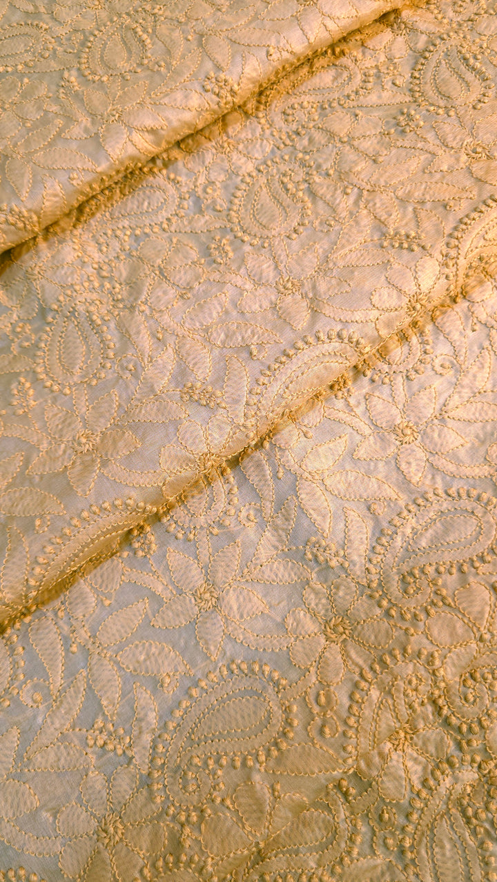 Pure Paper Silk Chikankari Fabric | Full Jaal Hand Embroidery Kurta Fabric for Women