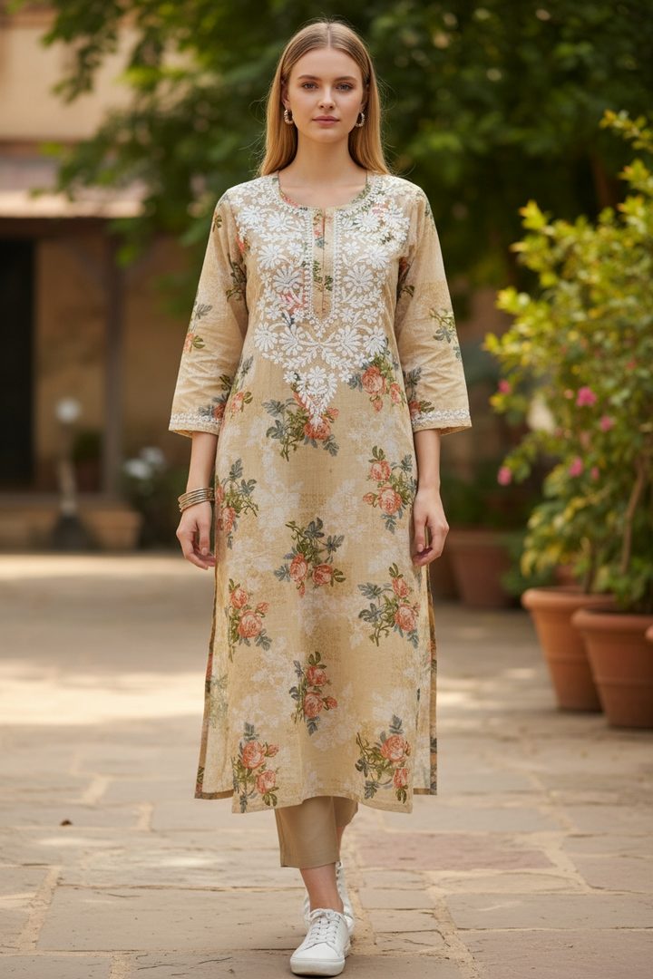 Mul Cotton prints Chikankari Kurti