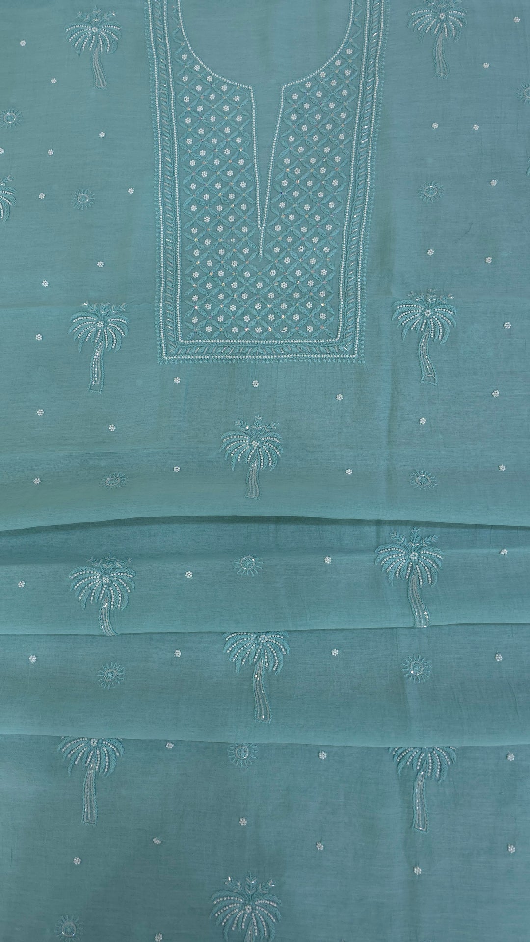Hiba Premium Mul Chanderi Supersoft Dyeable Chikankari Dress Material | Hand Embroidered with Pearls & Cutdaana | Kurta & Dupatta Set