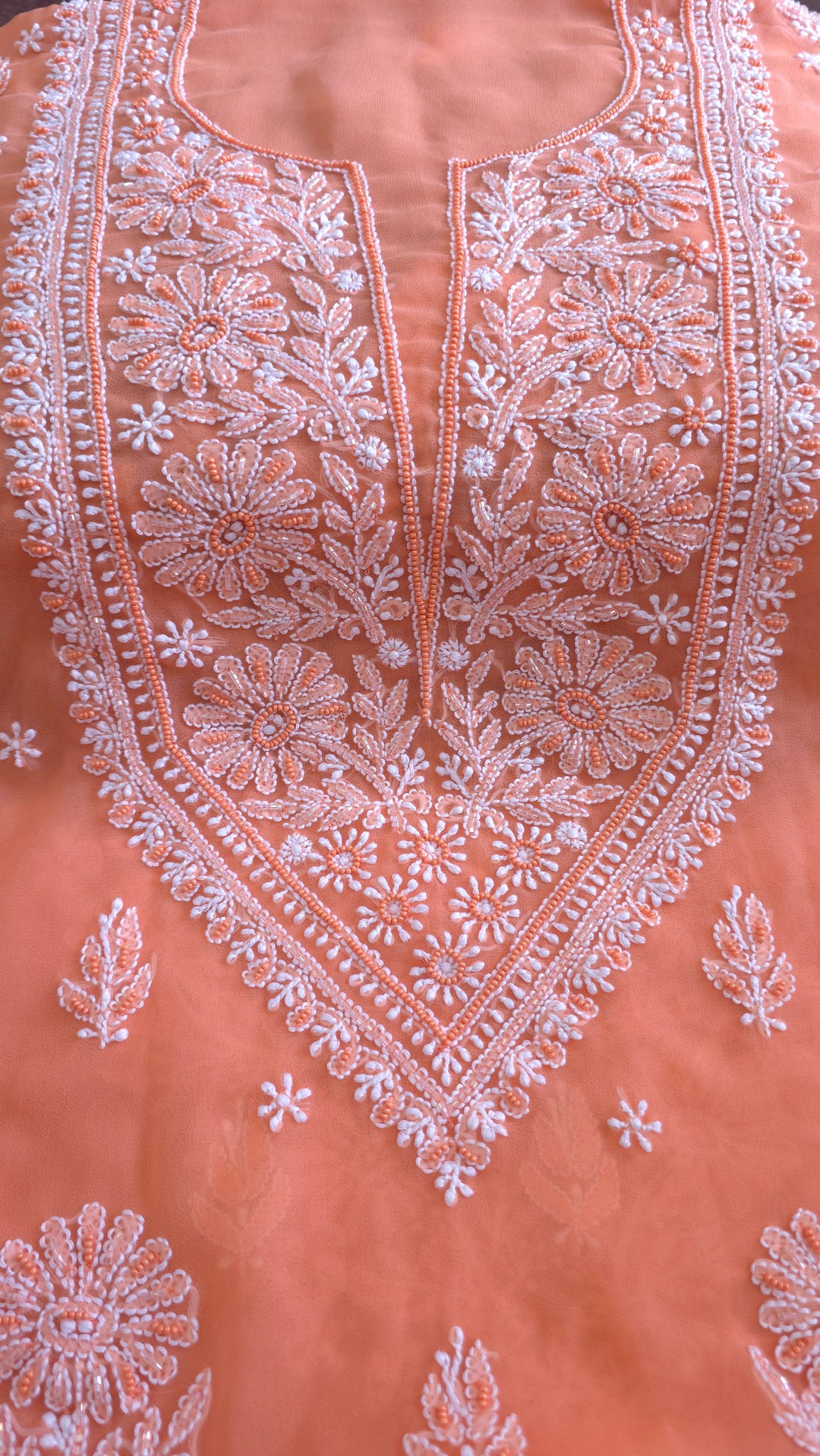 Alina Heavy Embellished Georgette Chikankari Unstitched Dress Material | Cutdana Handwork