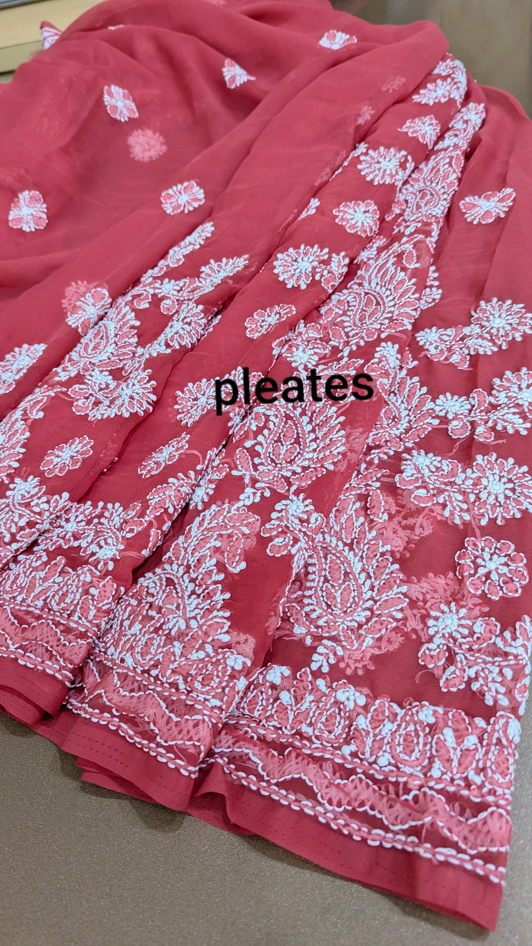 Faux Georgette Hand Chikankari Saree with Exclusive Border & designer Palla Design | Embroidered Blouse Included | Authentic Lucknow Handicraft by Paridhan Chikan