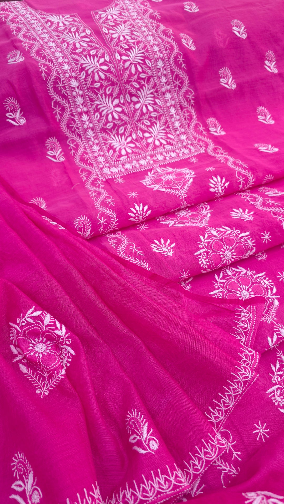 Lucknowi 2 Taar Chikankari Chanderi Kurta Dupatta Set – Handmade Festive Wear