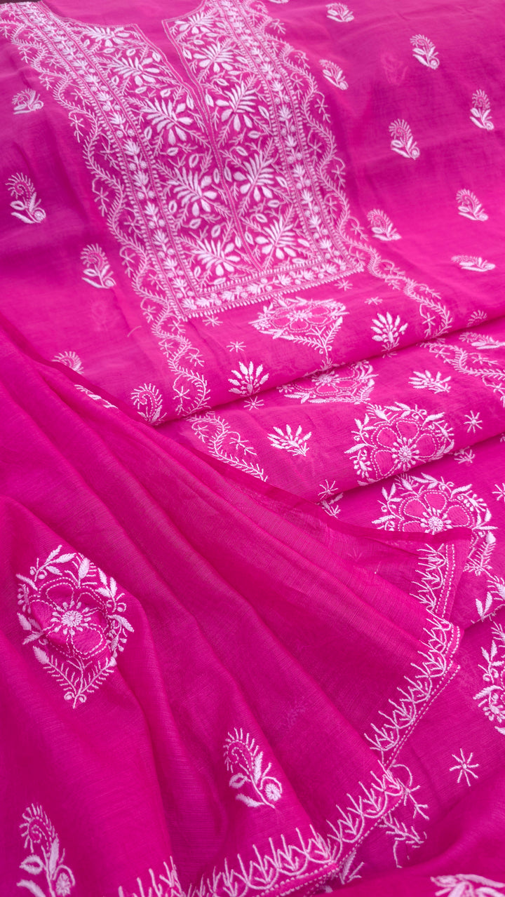 Lucknowi 2 Taar Chikankari Chanderi Kurta Dupatta Set – Handmade Festive Wear