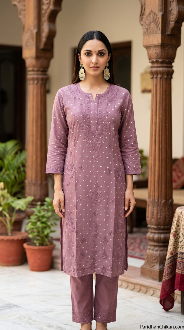 Kiara Chikankari Chanderi Golden Zari Buti Kurti for Women | Soft Non-Transparent | Paridhan Chikan