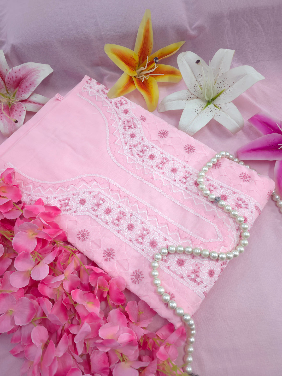 Darz Lucknowi Chikankari  Dress Material – Handmade Cotton Suit with Chiffon Dupatta