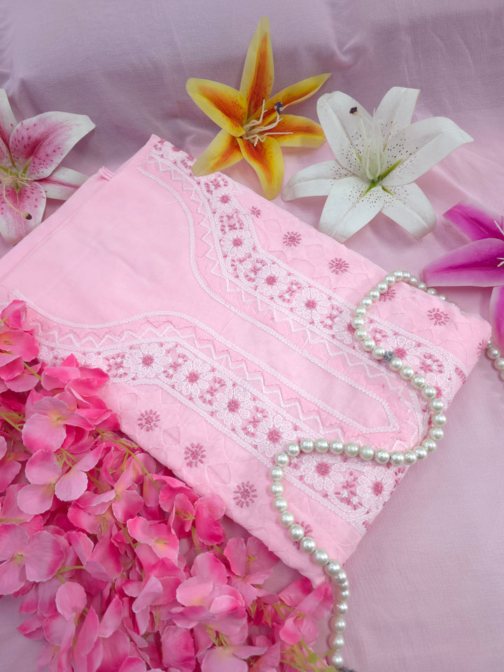Darz Lucknowi Chikankari  Dress Material – Handmade Cotton Suit with Chiffon Dupatta