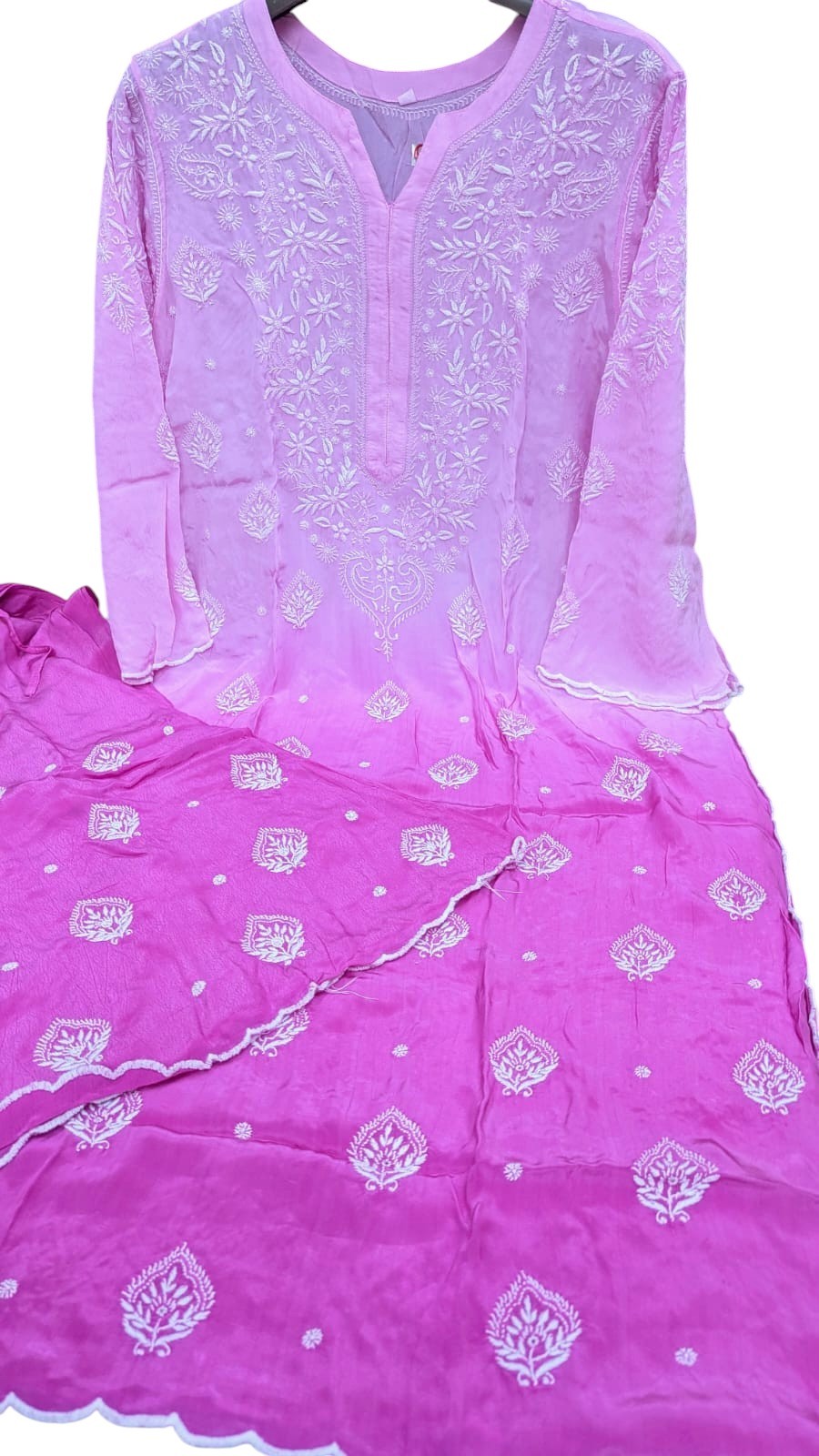 Luxe-Pure crepe luxurious kurti sharara set with *2 taar chikankari work*