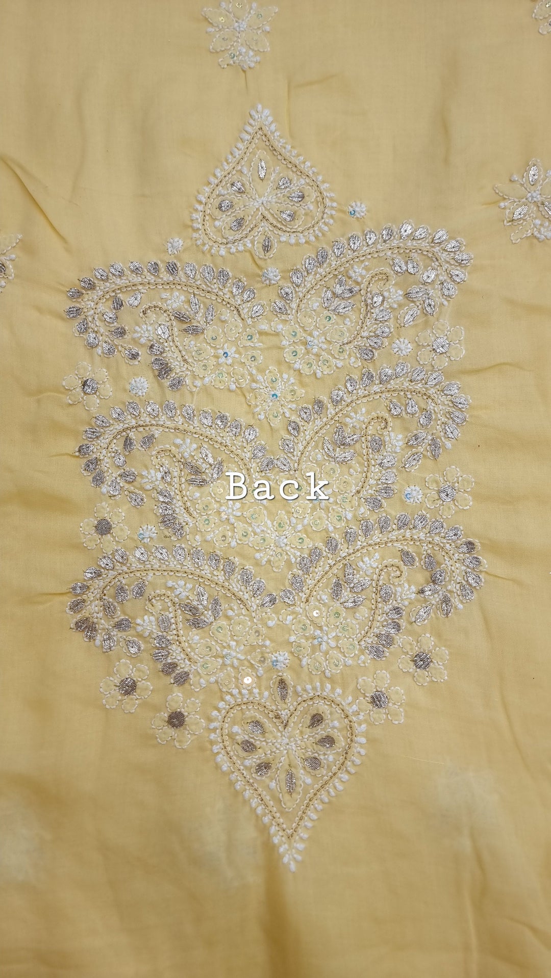 Yellow Unstitched Soft Cotton Chikankari Suit Set – Aari, Kasab & Gotta Patti Embellished with Pure Chiffon Dupatta