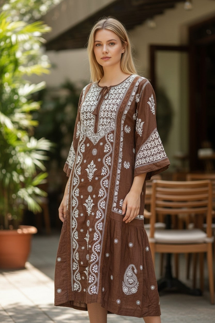 Pure Muslin luxurious long dress with *2 taar chikankari work* Length 50 " approx