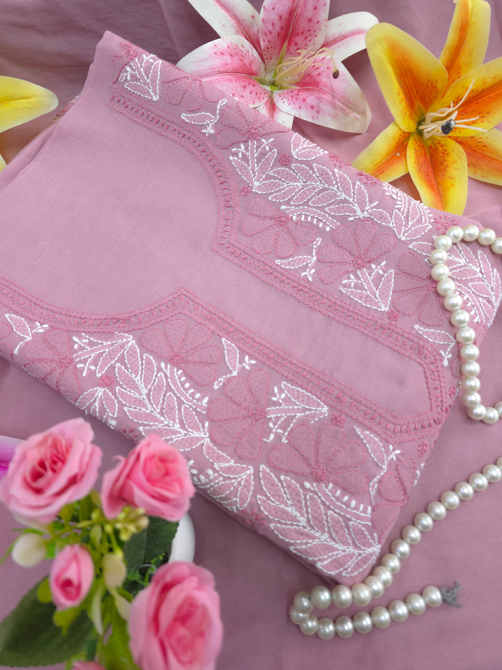 Paridhan Chikan Premium Cool Cotton Chikankari Dress Material Set with Hand Embroidered Kurta, Bottom & Chiffon Dupatta with Handmade Crochet Border