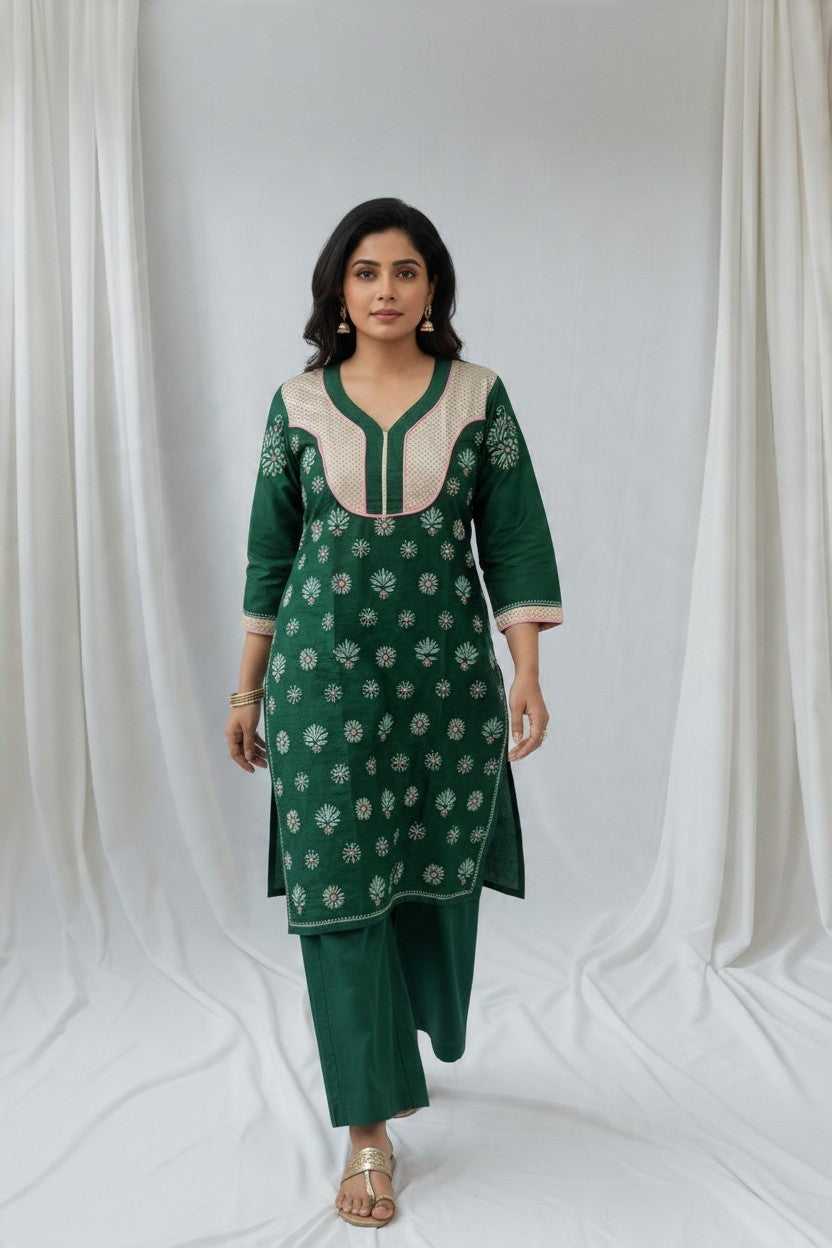 Saira Non Transparent - Soft Chanderi chikankari medium length kurti |36-38" approx