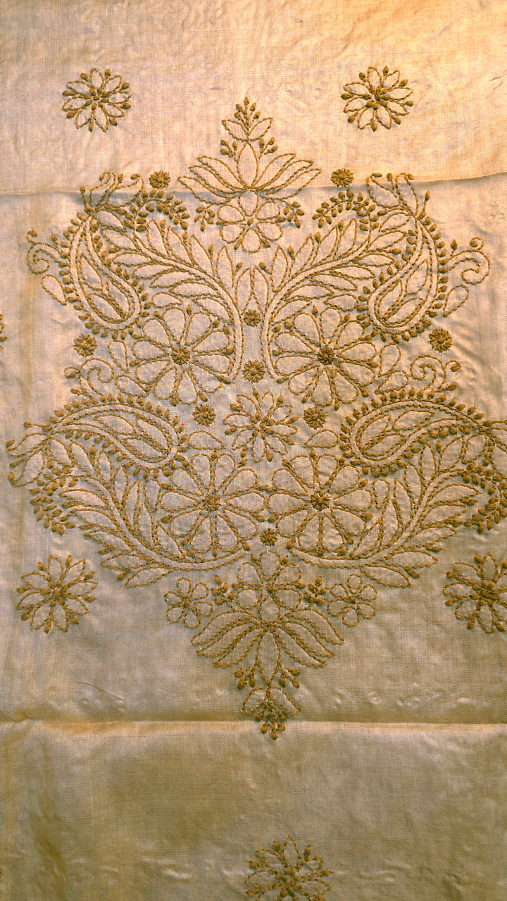 Pure Paper Silk Chikankari Fabric | Full Jaal Hand Embroidery Kurta Fabric for Women