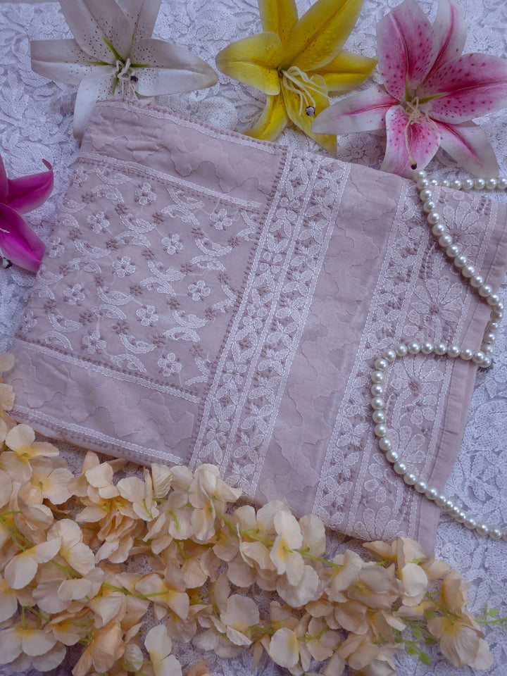 Darz Lucknowi Chikankari  Dress Material – Handmade Cotton Suit with Chiffon Dupatta