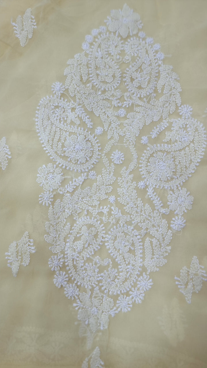 Faux Georgette Chikankari Unstitched Dress Material – Hand Embroidered Kurta, Dupatta & Bottom Premium Set