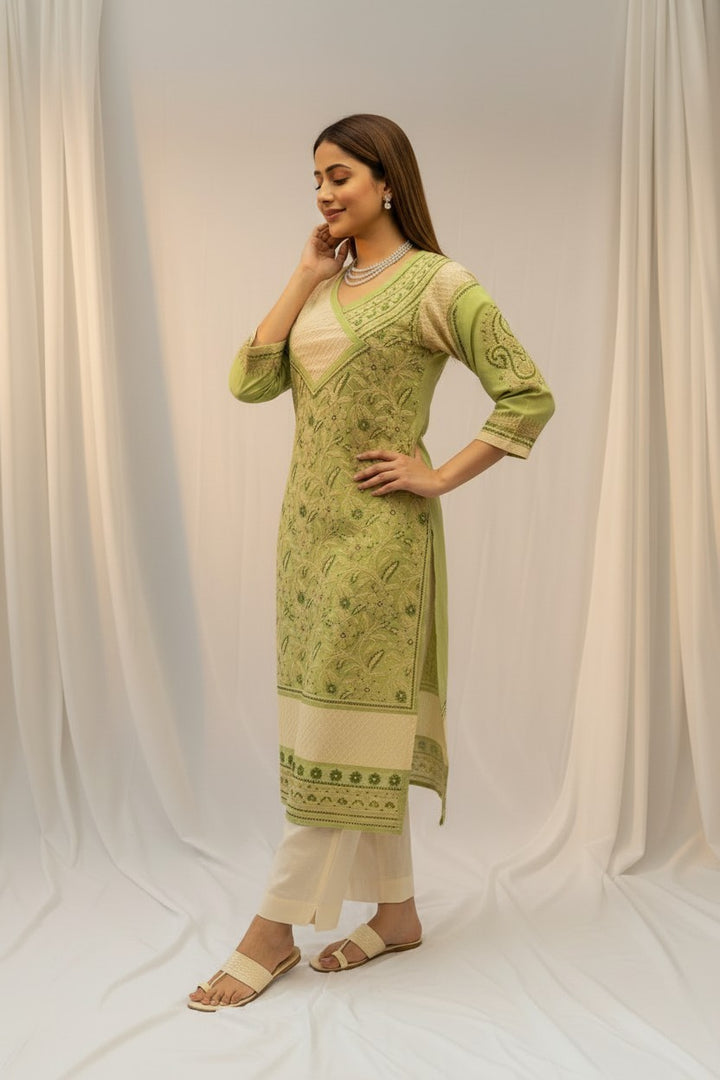 Jia Cotton Chikankari Hand Embroidered Kurti for Women | Premium  | 48 Inch approx Length | Lucknowi Chikan Kurta