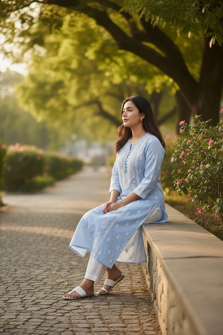 Pure Muslin Chikankari Kurti