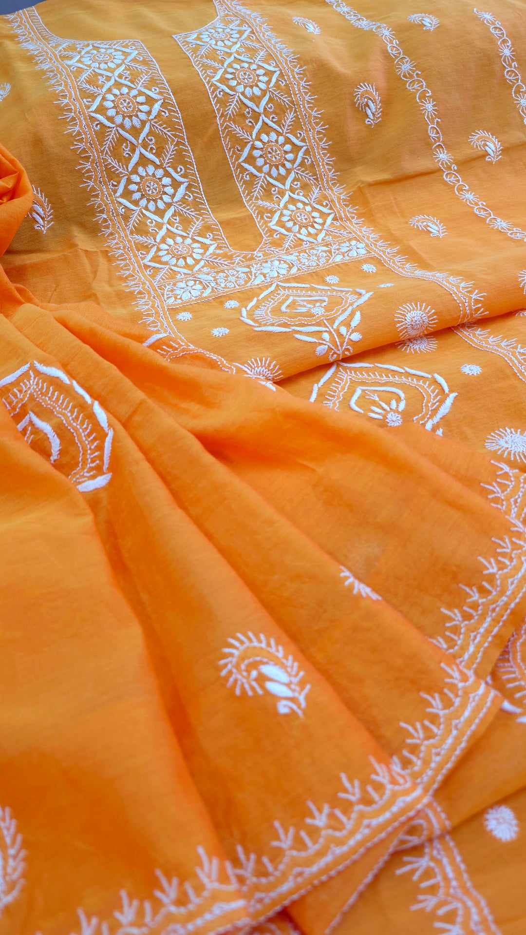 Lucknowi 2 Taar Chikankari Chanderi Kurta Dupatta Set – Handmade Festive Wear
