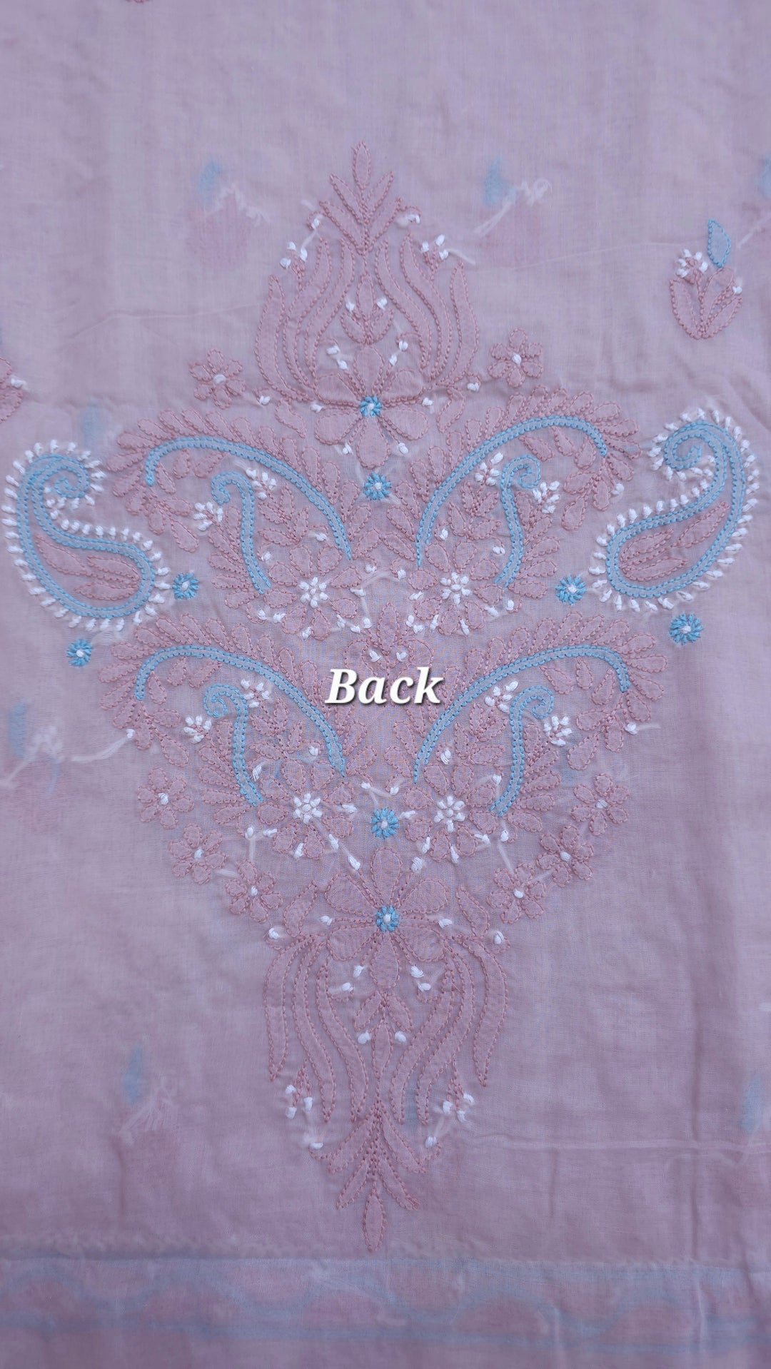 Lucknow Chikankari Hand Embroidered Cotton Dress Material with Tri-Color Motifs & Pure Chiffon Dupatta