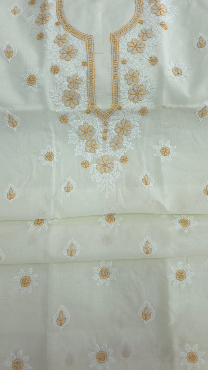Paridhan Chikan Premium Cool Cotton Chikankari Dress Material Set with Hand Embroidered Kurta, Bottom & Chiffon Dupatta with Handmade Crochet Border