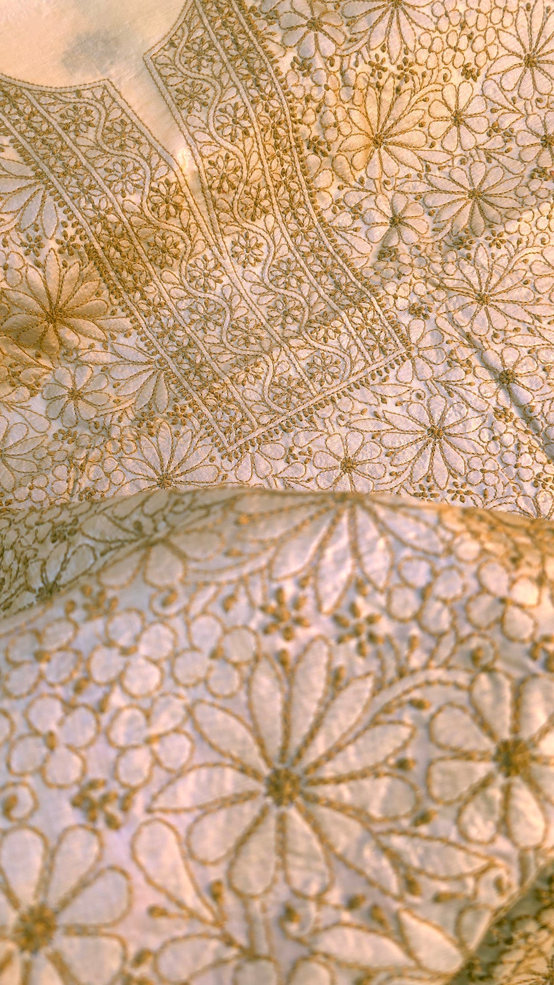 Pure Paper Silk Chikankari Fabric | Full Jaal Hand Embroidery Kurta Fabric for Women